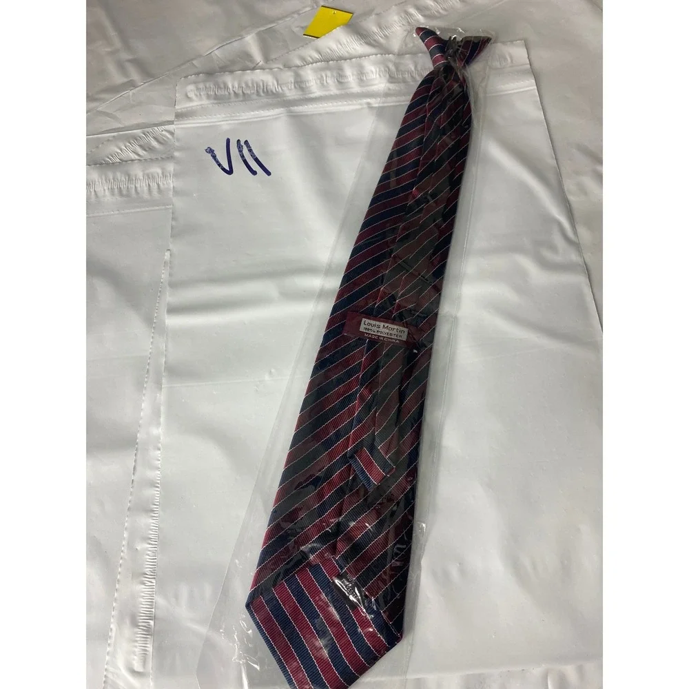 Mens Clip On‎ Tie Striped Burgundy Navy Gray Polyester 16